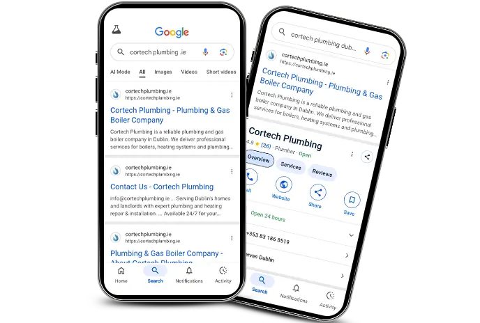 Plumbing website design tab